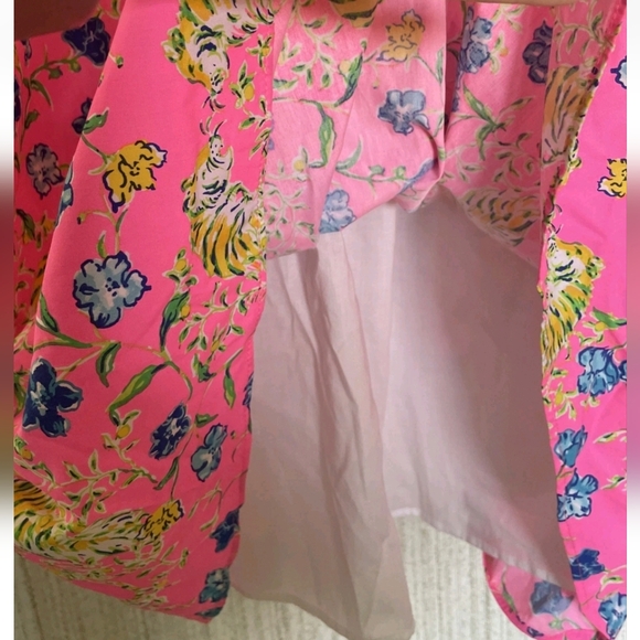 Lilly Pulitzer 10 Kay Babydoll Dress Prosecco Pink Tigress Garden Puffy Sleeves - Picture 8 of 12